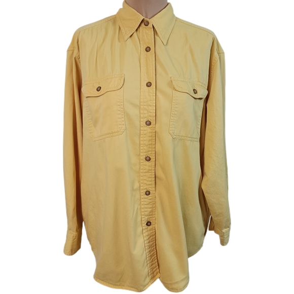 Vintage 90s Limited Chinos Shirt Womens M Yellow Boyfriend Cotton Utility Tomboy - Picture 1 of 5